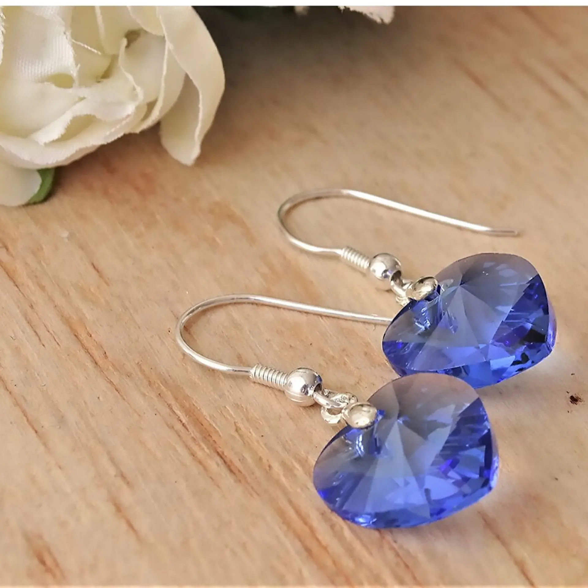 Aros De Plata 925 de Corazón Cristal Violeta/Rosa/Azul/Negro/ Aurora Boreal 11