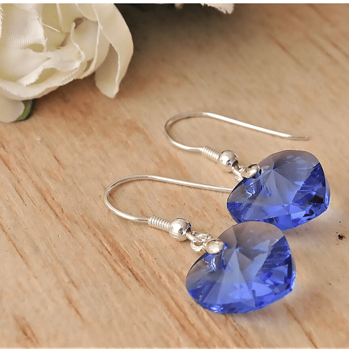 Aros De Plata 925 de Corazón Cristal Violeta/Rosa/Azul/Negro/ Aurora Boreal 11