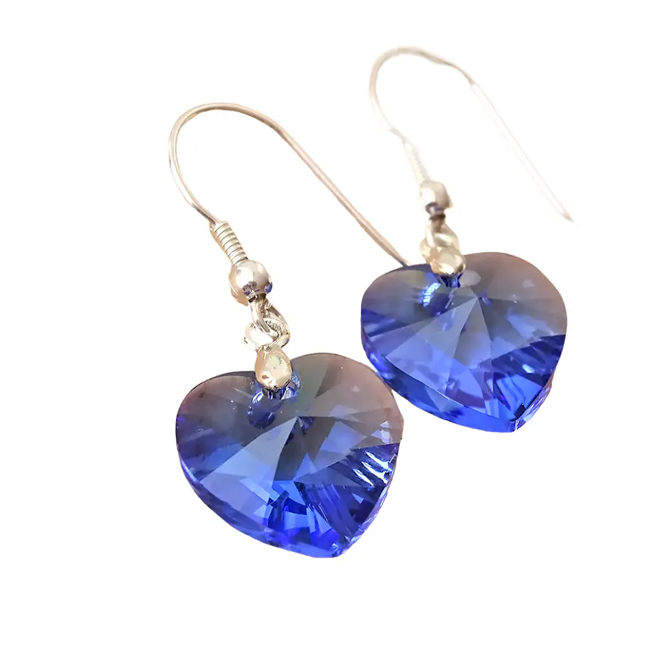Aros De Plata 925 de Corazón Cristal Violeta/Rosa/Azul/Negro/ Aurora Boreal 9