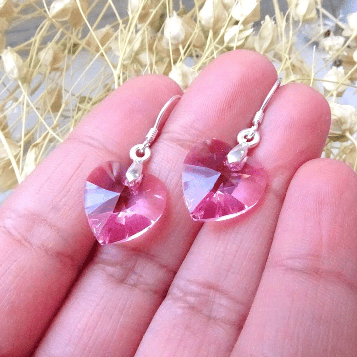Aros De Plata 925 de Corazón Cristal Violeta/Rosa/Azul/Negro/ Aurora Boreal 15
