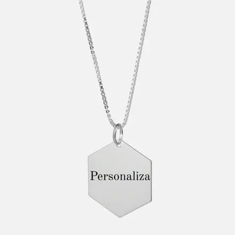 Cadena de Plata 925 & Colgante Hexagonal Personalizado