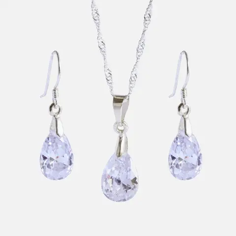 Conjunto De Plata 925 Cristales Gotas Zircon