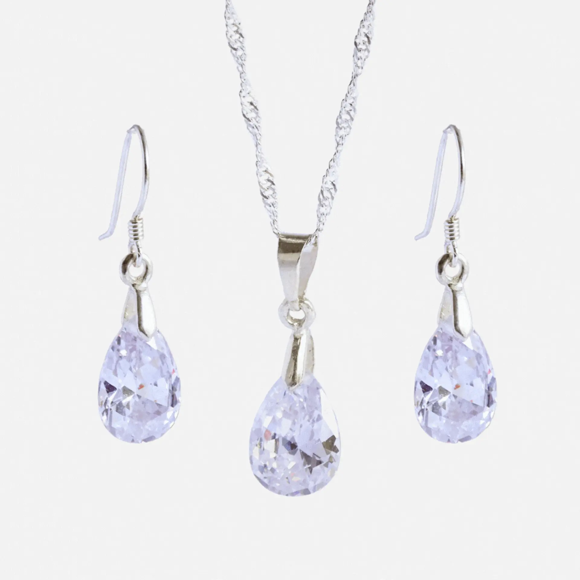 Conjunto De Plata 925 Cristales Gotas Zircon 1