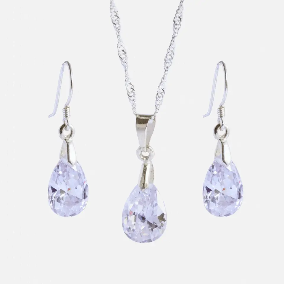 Conjunto De Plata 925 Cristales Gotas Zircon 1