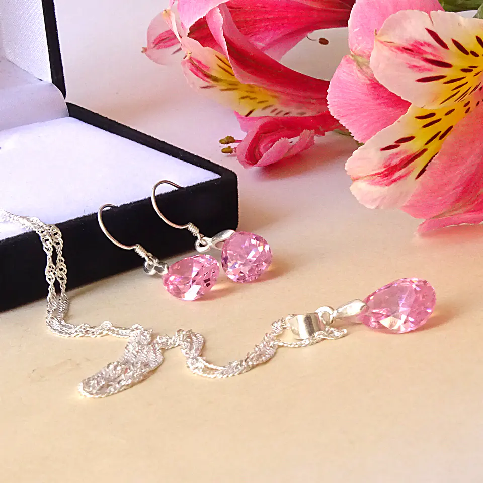 Conjunto De Plata 925 Cristales Gotas Zircon 5