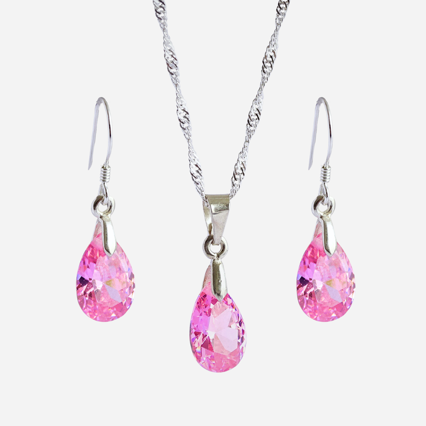 Conjunto De Plata 925 Cristales Gotas Zircon 4