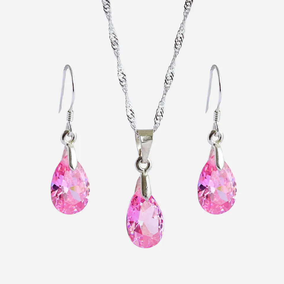 Conjunto De Plata 925 Cristales Gotas Zircon 4
