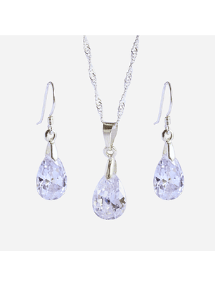 Conjunto De Plata 925 Cristales Gotas Zircon