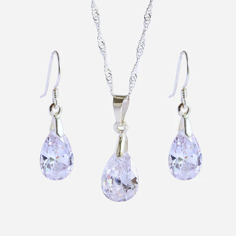 Conjunto De Plata 925 Cristales Gotas Zircon