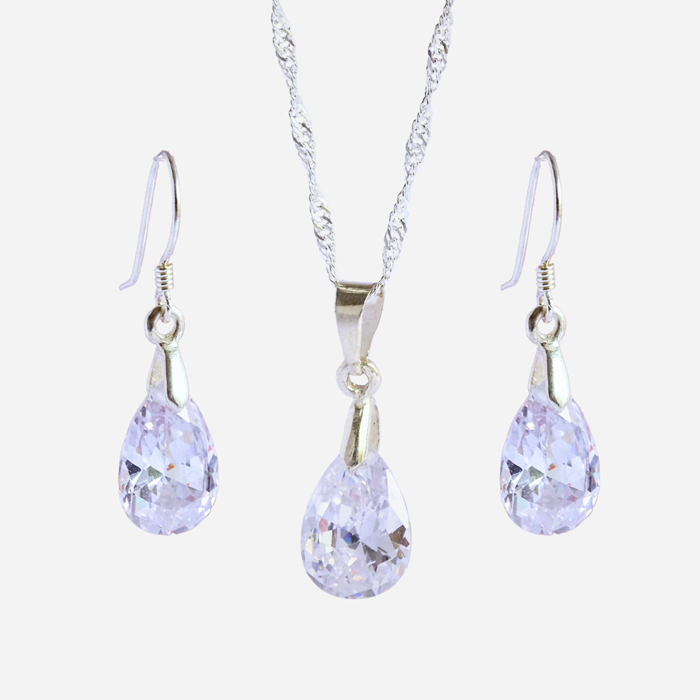 Conjunto De Plata 925 Cristales Gotas Zircon 2