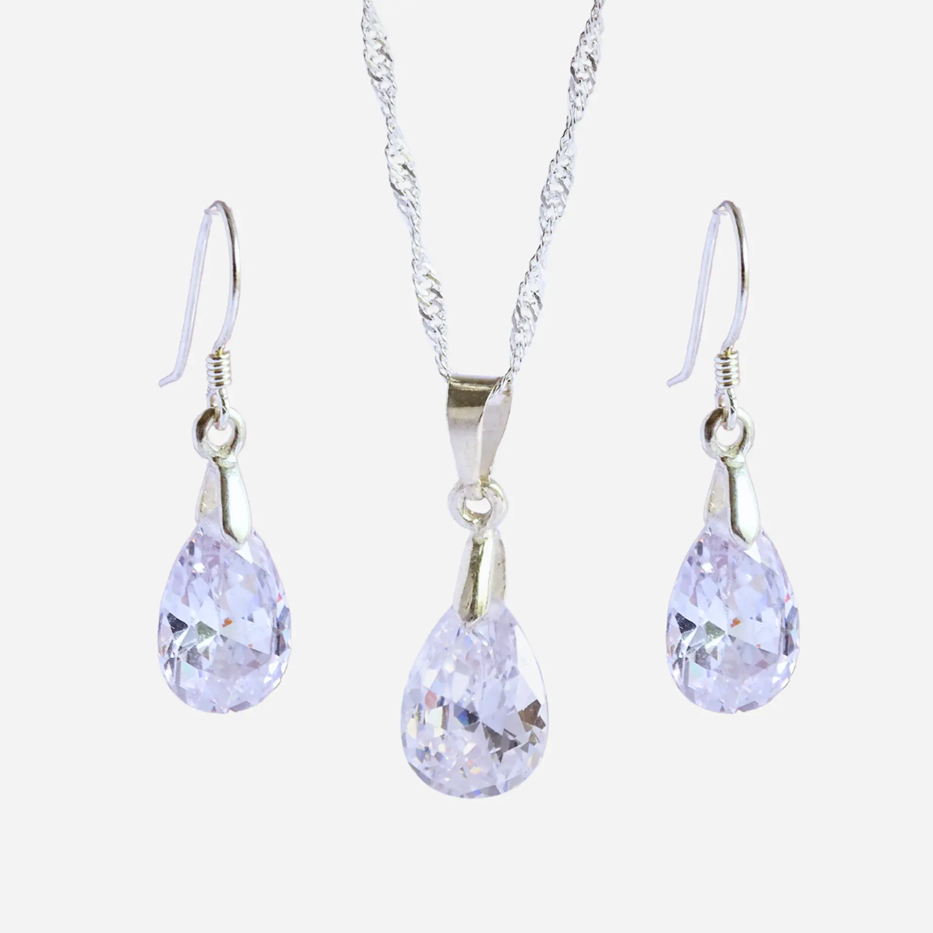 Conjunto De Plata 925 Cristales Gotas Zircon 2