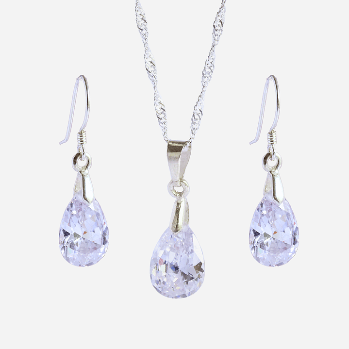 Conjunto De Plata 925 Cristales Gotas Zircon 2