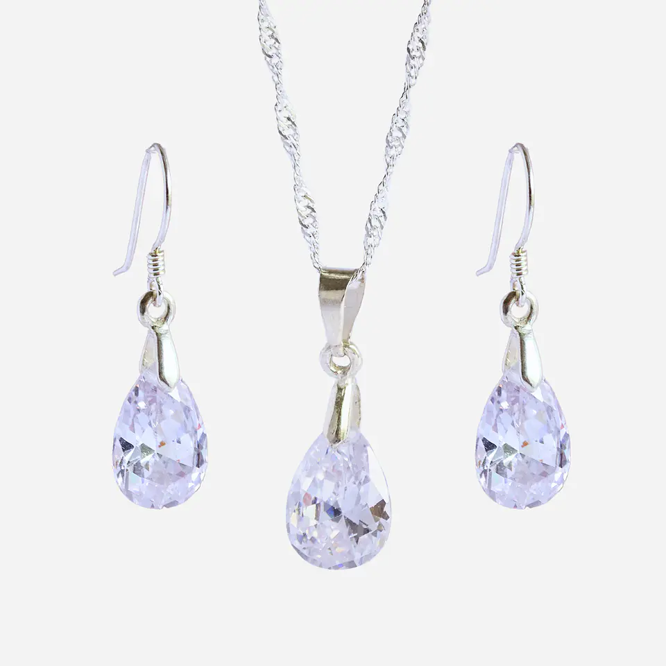 Conjunto De Plata 925 Cristales Gotas Zircon 2