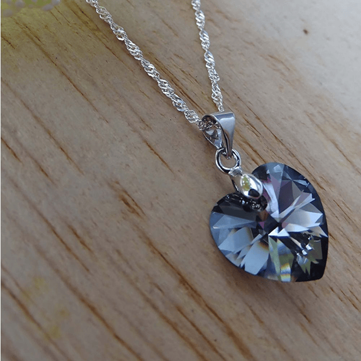 Collar De Plata Singapur & Corazón Cristal Swarovski 5