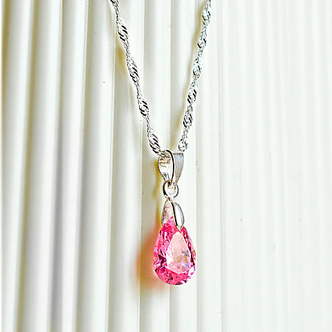 Cadena De Plata Singapur & Gota de Zircón 