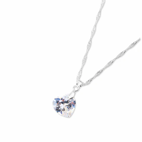 Cadena De Plata Singapur & Corazón De Zircón
