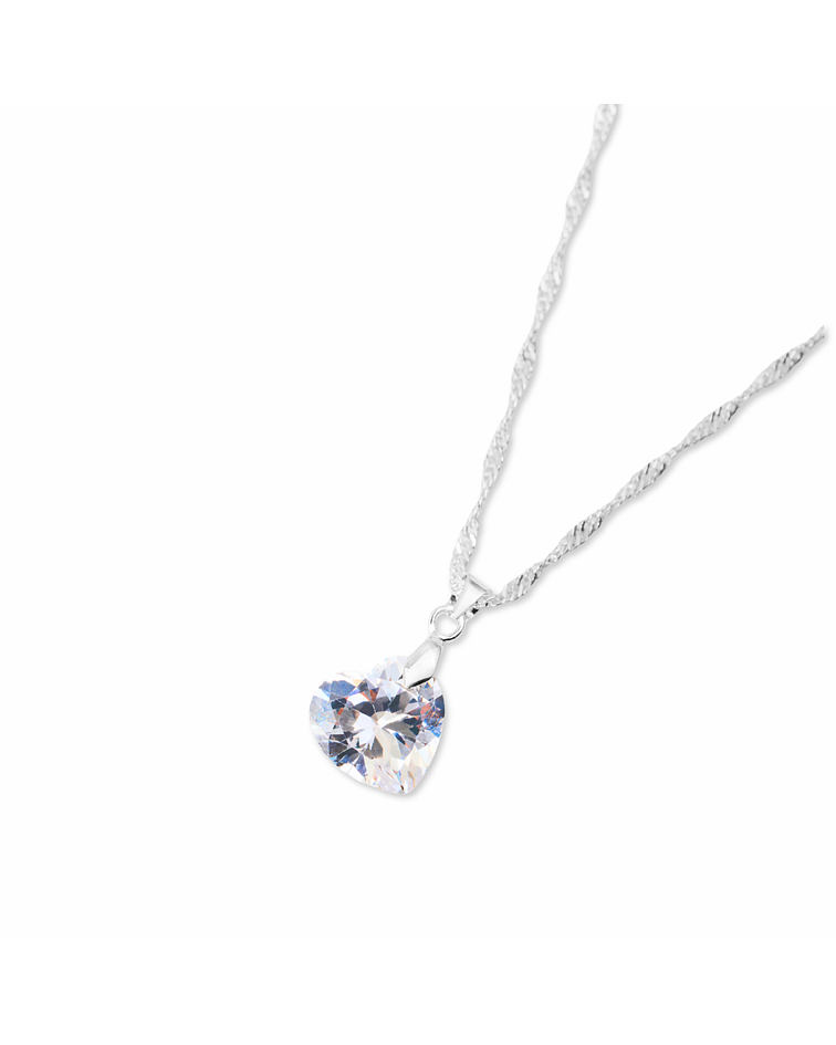 Cadena De Plata Singapur & Corazón De Zircón