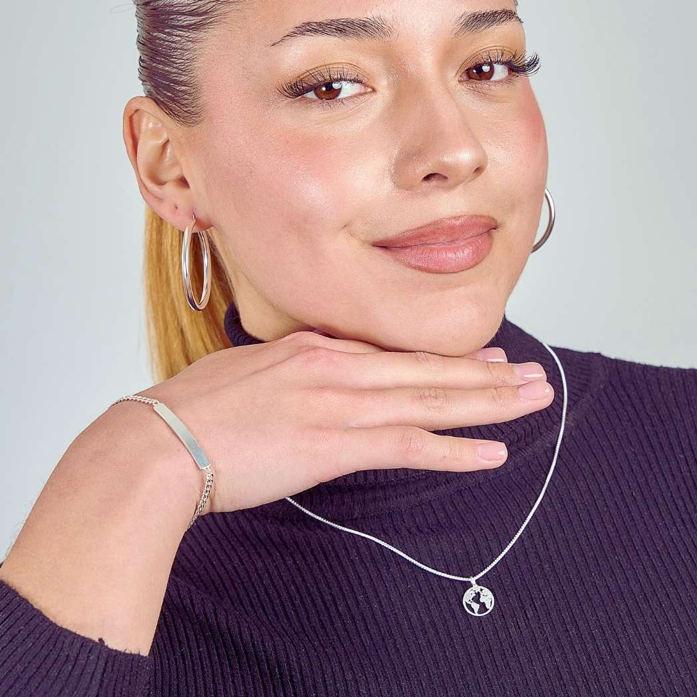 Cadena De Plata 925 Veneciana & Mapamundi 2