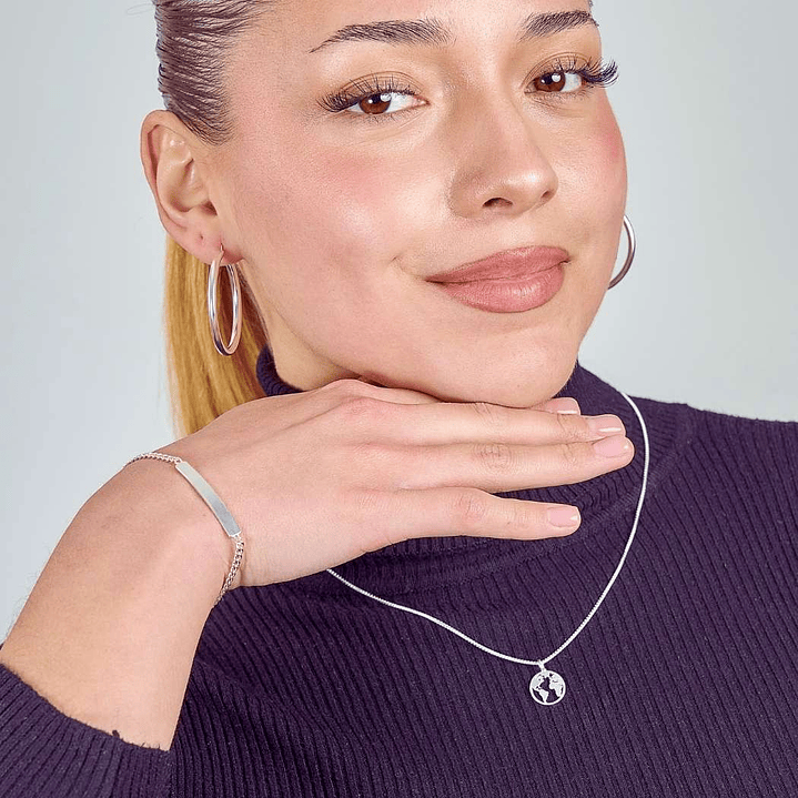 Cadena De Plata 925 Veneciana & Mapamundi 2