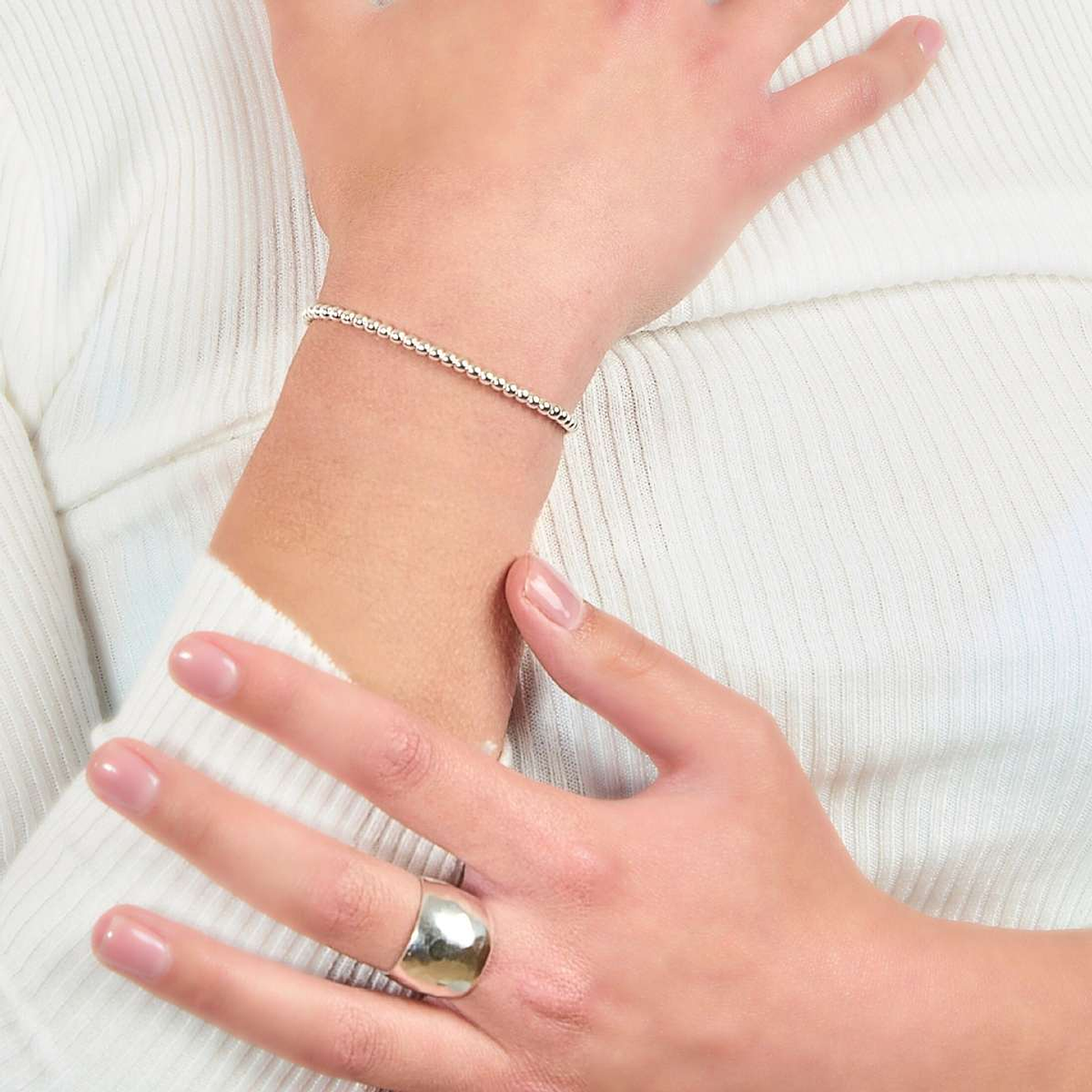 Pulsera De Plata Ley 925 Ajustable Con Bolitas F 3