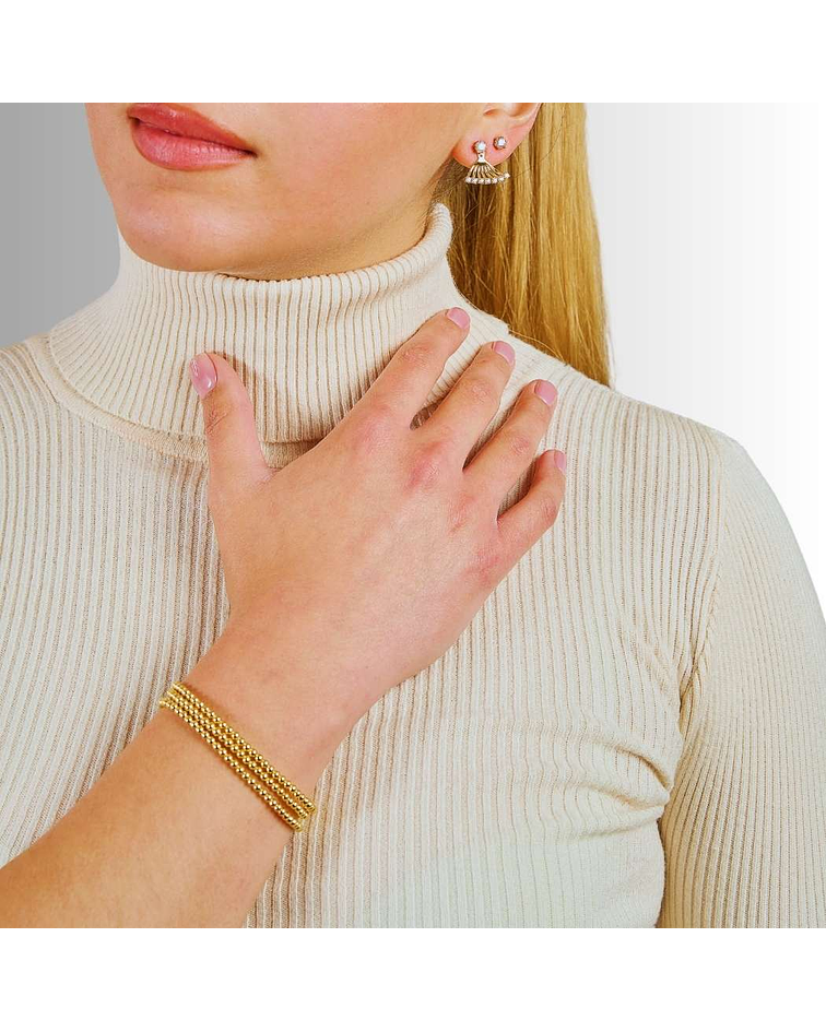 Pulsera De Plata Bañado En Oro Ajustable Con Bolitas 