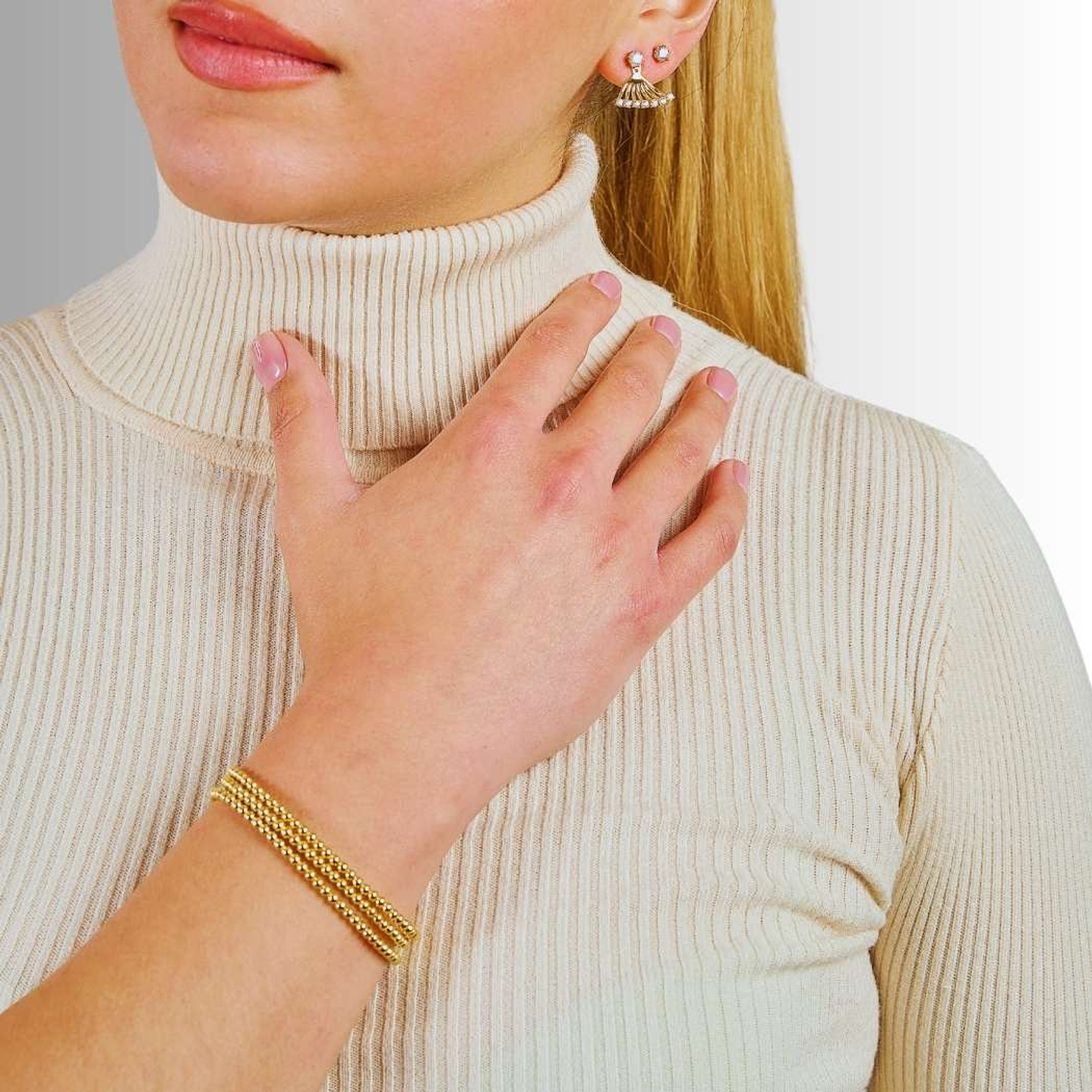 Pulsera De Plata Bañado En Oro Ajustable Con Bolitas  3