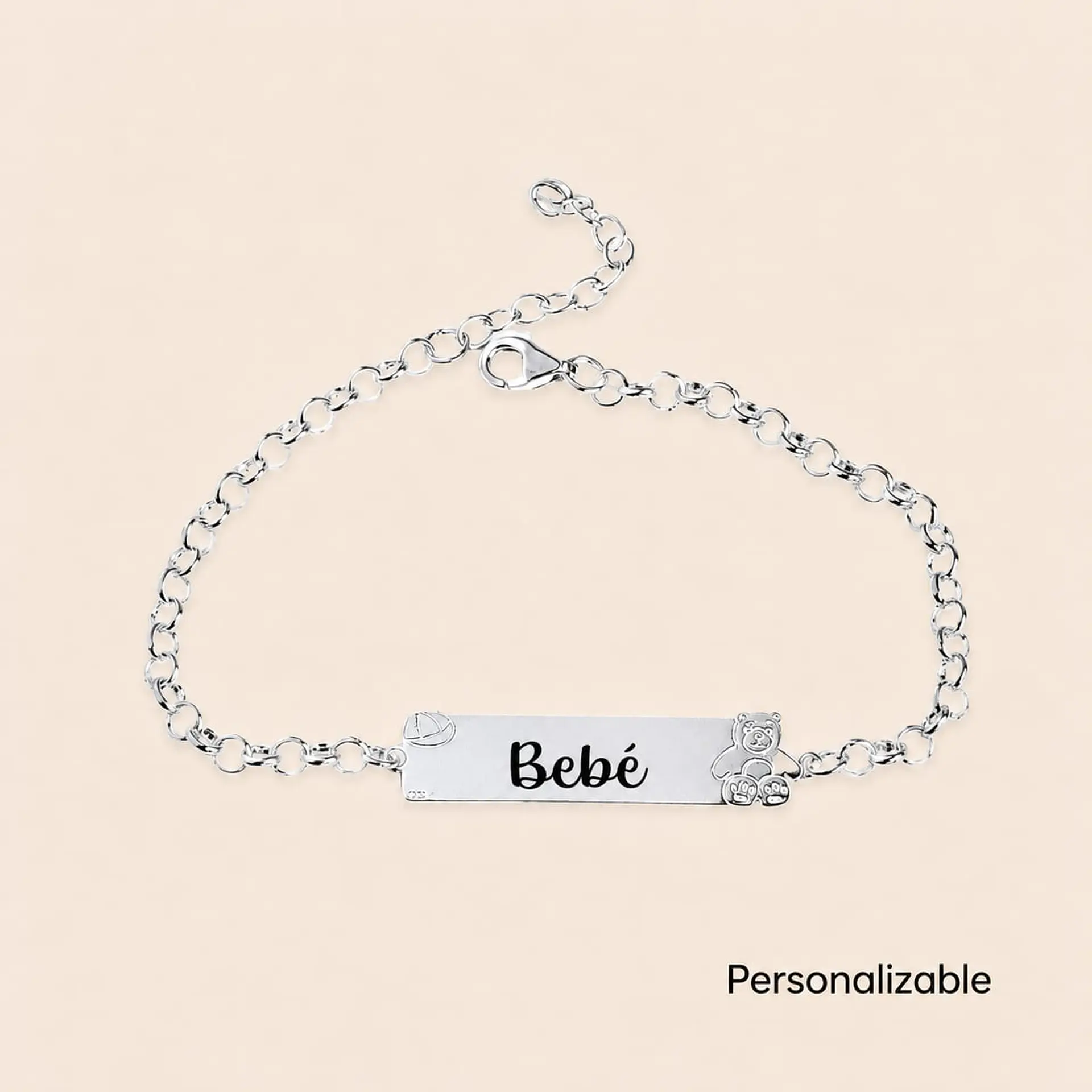 Pulsera Piocha de Plata Oso Teddy Personalizada 1
