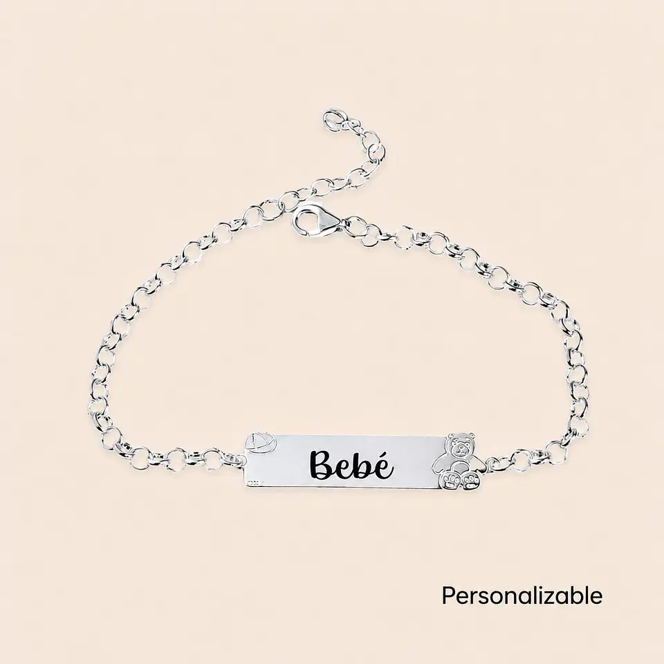 Pulsera Piocha de Plata Oso Teddy Personalizada 1