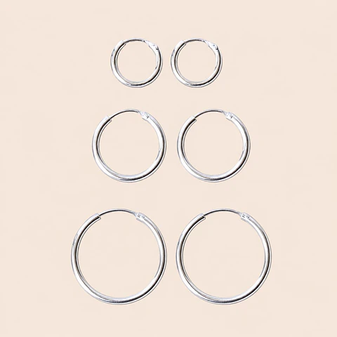 Set 3 Pares Argollas Plata 925 — 10mm, 14mm y 20mm