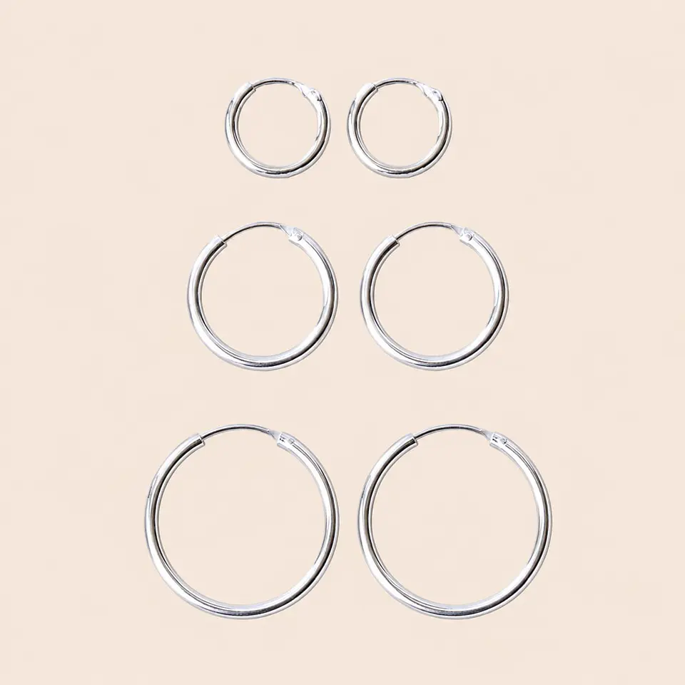 Set 3 Pares Argollas Plata 925 — 10mm, 14mm y 20mm 1