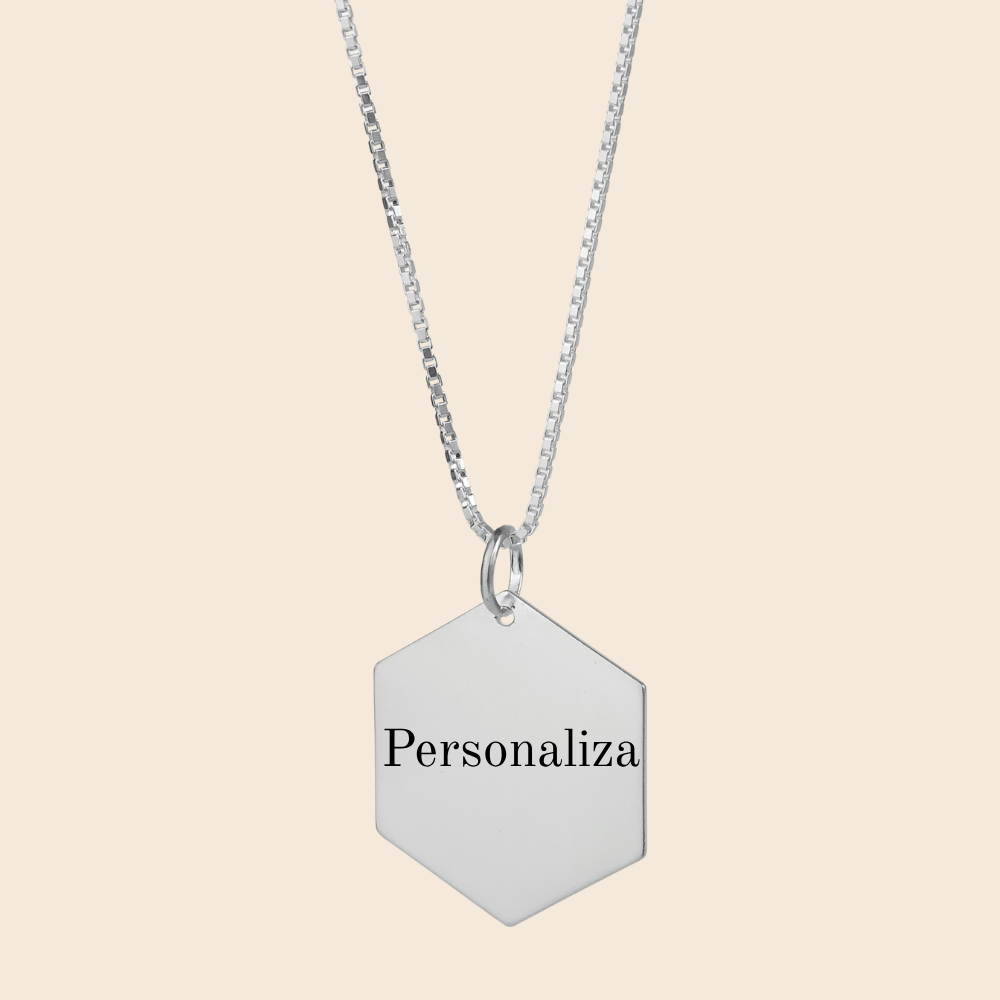 Cadena con Colgante Hexagonal Personalizable — Plata 925