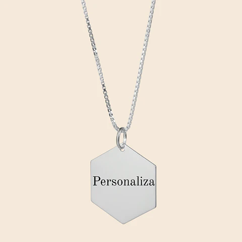 Cadena con Colgante Hexagonal Personalizable — Plata 925
