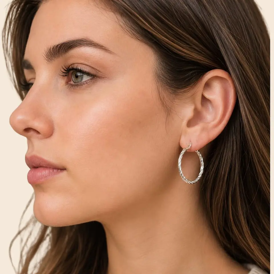Argollas Plata 925 Trenzado Liso 3 cm 2