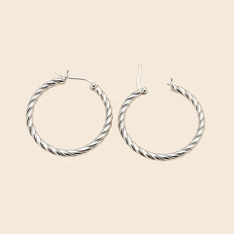 Argollas Plata 925 Trenzado Liso 3 cm