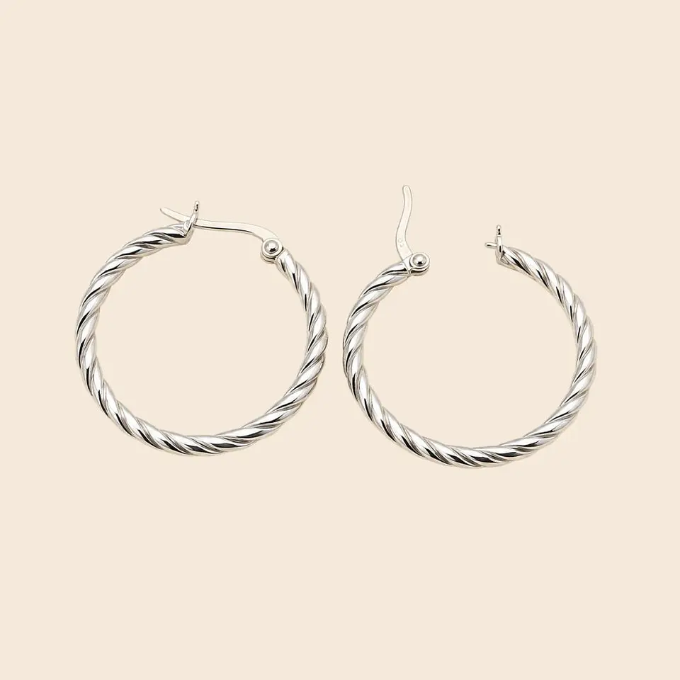 Argollas Plata 925 Trenzado Liso 3 cm 1