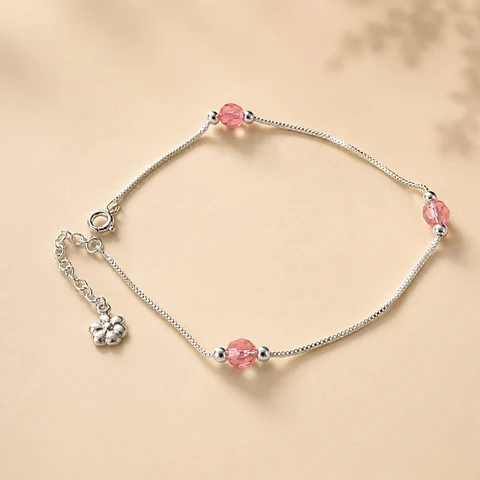 Tobillera Plata 925 · Cristales Facetados Rosa