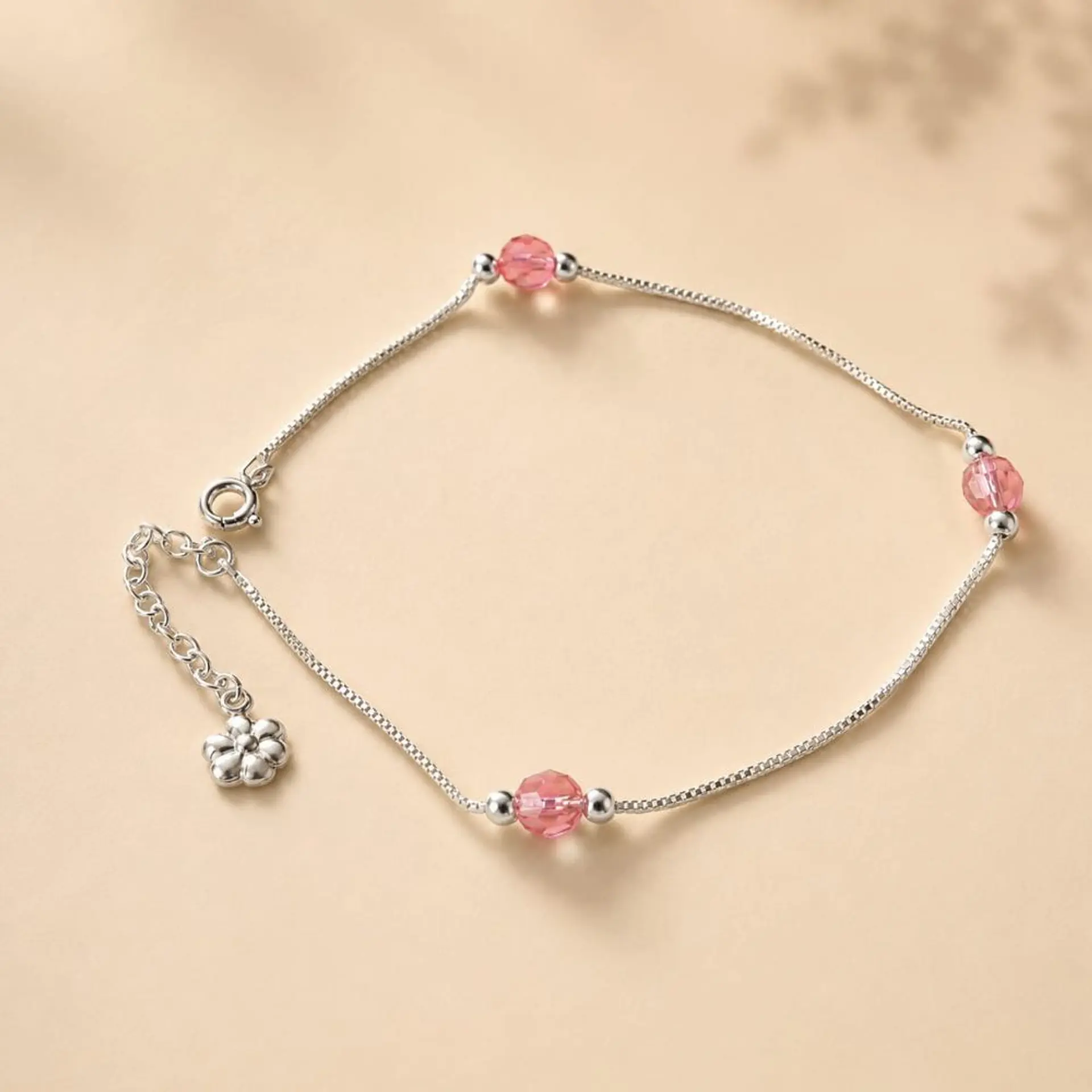 Tobillera Plata 925 · Cristales Facetados Rosa 1