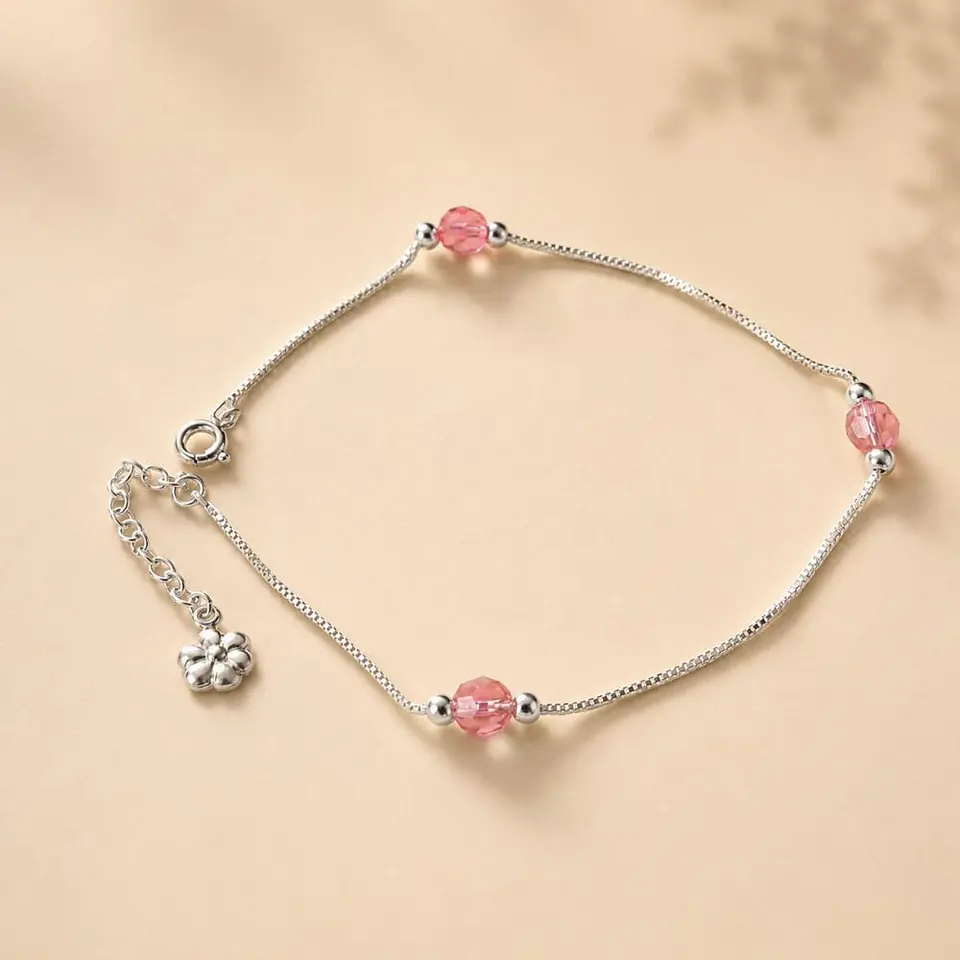 Tobillera Plata 925 · Cristales Facetados Rosa 1