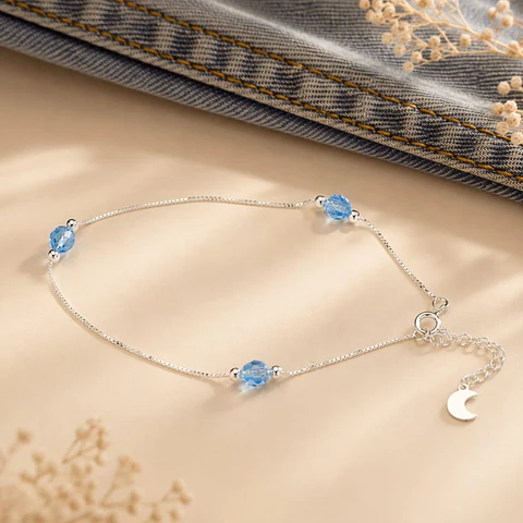 Tobillera Plata 925 · Cristales Facetados Azul Cielo