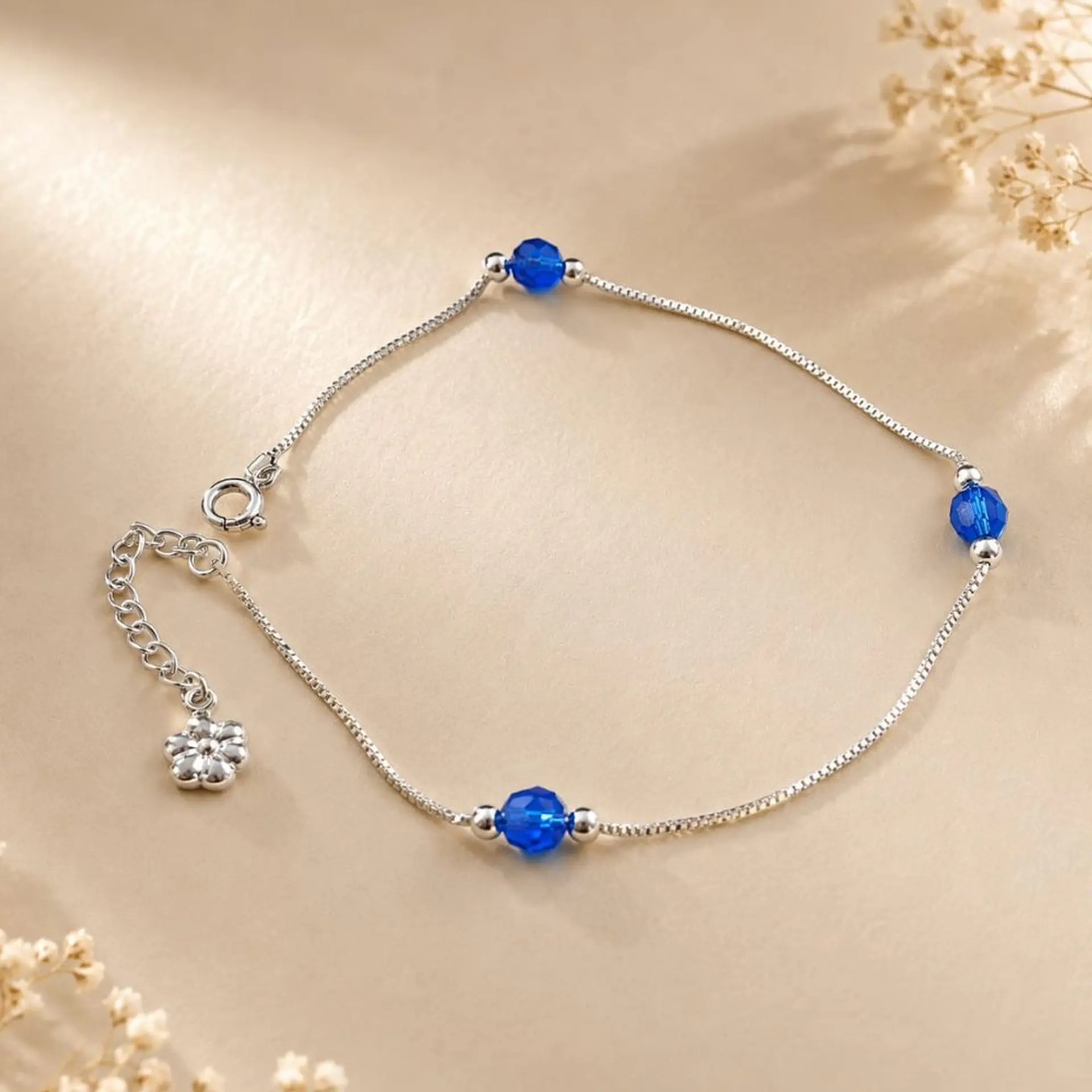 Tobillera Plata 925 · Cristales Facetados Azul Marino 1