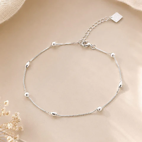 Tobillera De Plata 925 Puntos Y Porotos