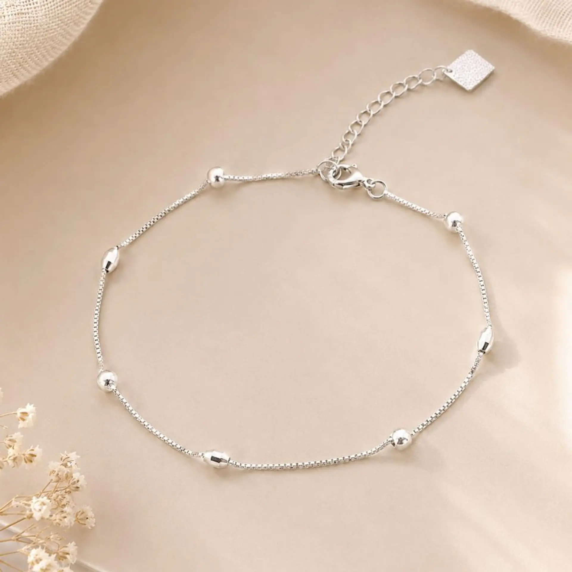 Tobillera De Plata 925 Puntos Y Porotos 1