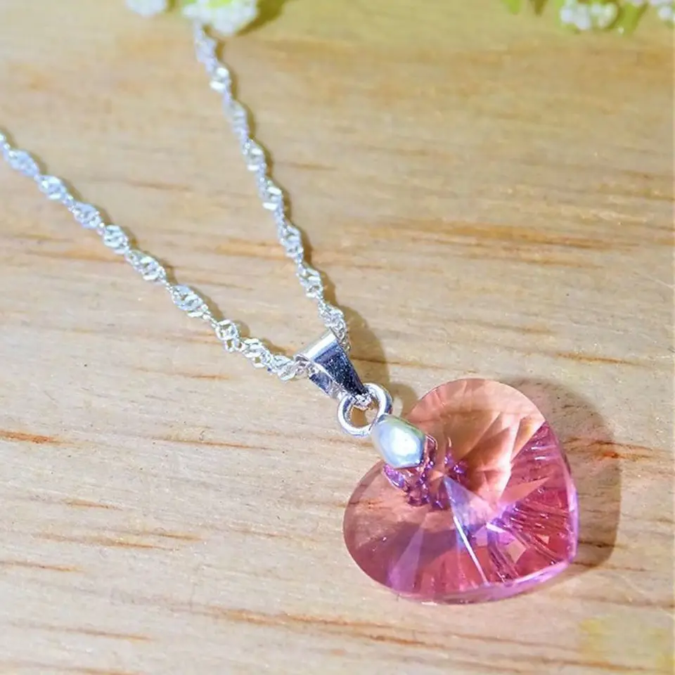 Collar Corazón Cristal Facetado Plata 925 11