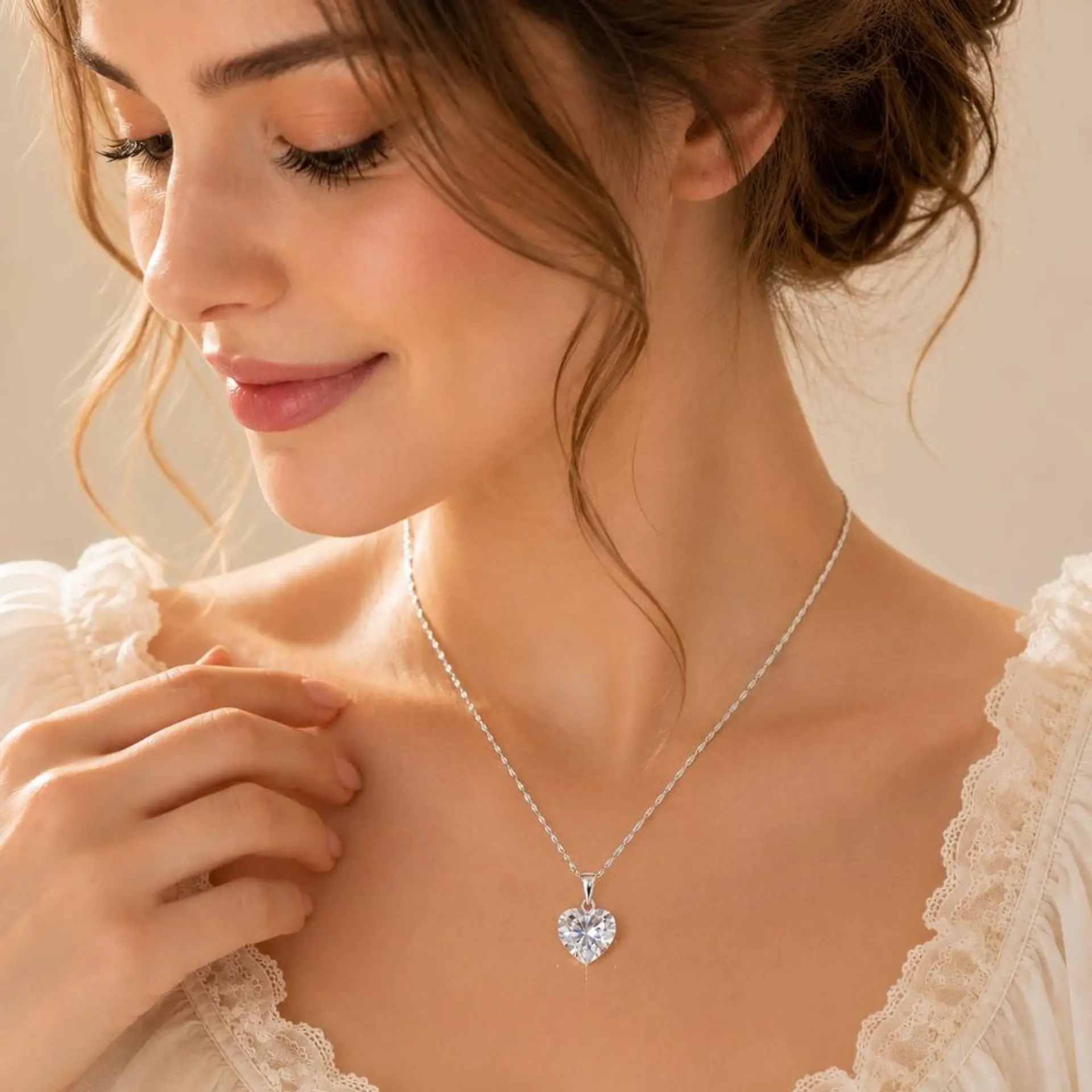 Collar Corazón Circón Cúbico Plata 925 · Cadena Singapur 1
