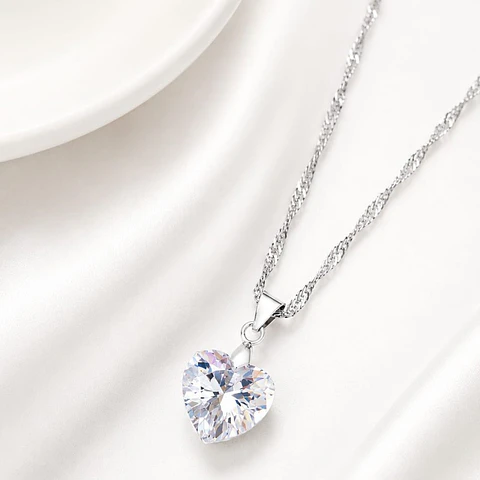 Collar Corazón Circón Cúbico Plata 925 · Cadena Singapur