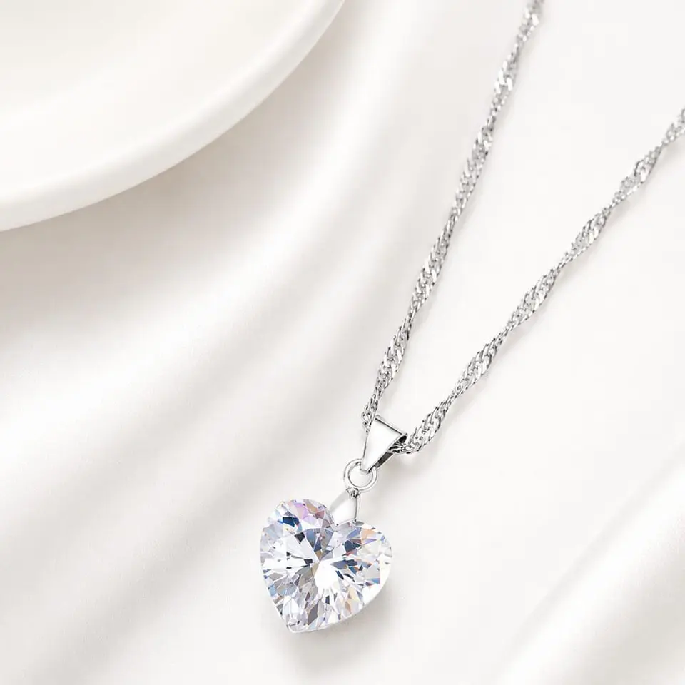 Collar Corazón Circón Cúbico Plata 925 · Cadena Singapur 2