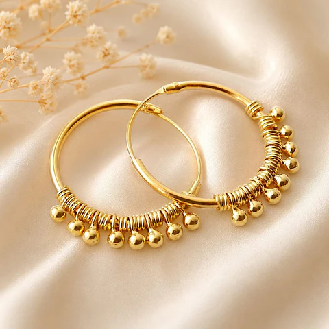 Argollas Bolitas Baño de Oro 18K · 20 MM
