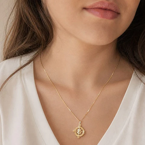 Collar Brújula Plata 925 Baño de Oro 18K