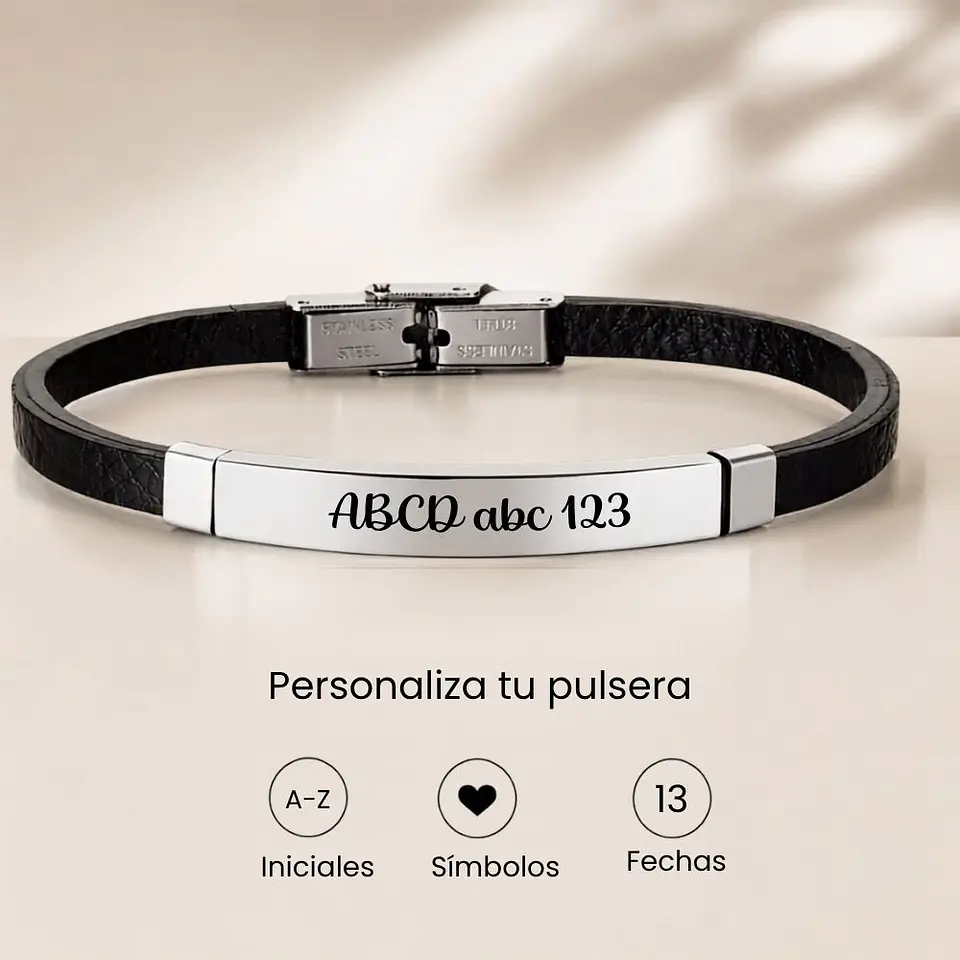 Pulsera Cuero y Acero Mujer Personalizable · Acero y Cuero 3