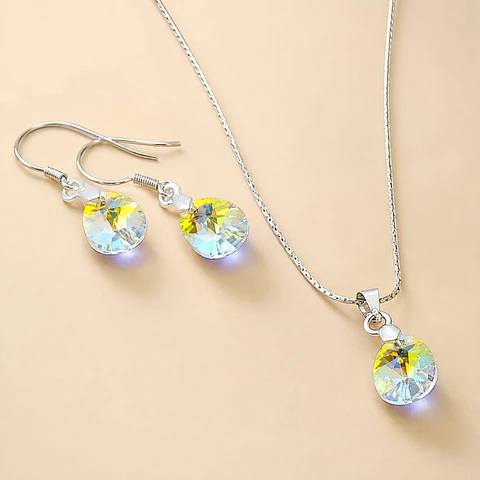 Conjunto Cristal Gota Aurora Boreal · Plata 925